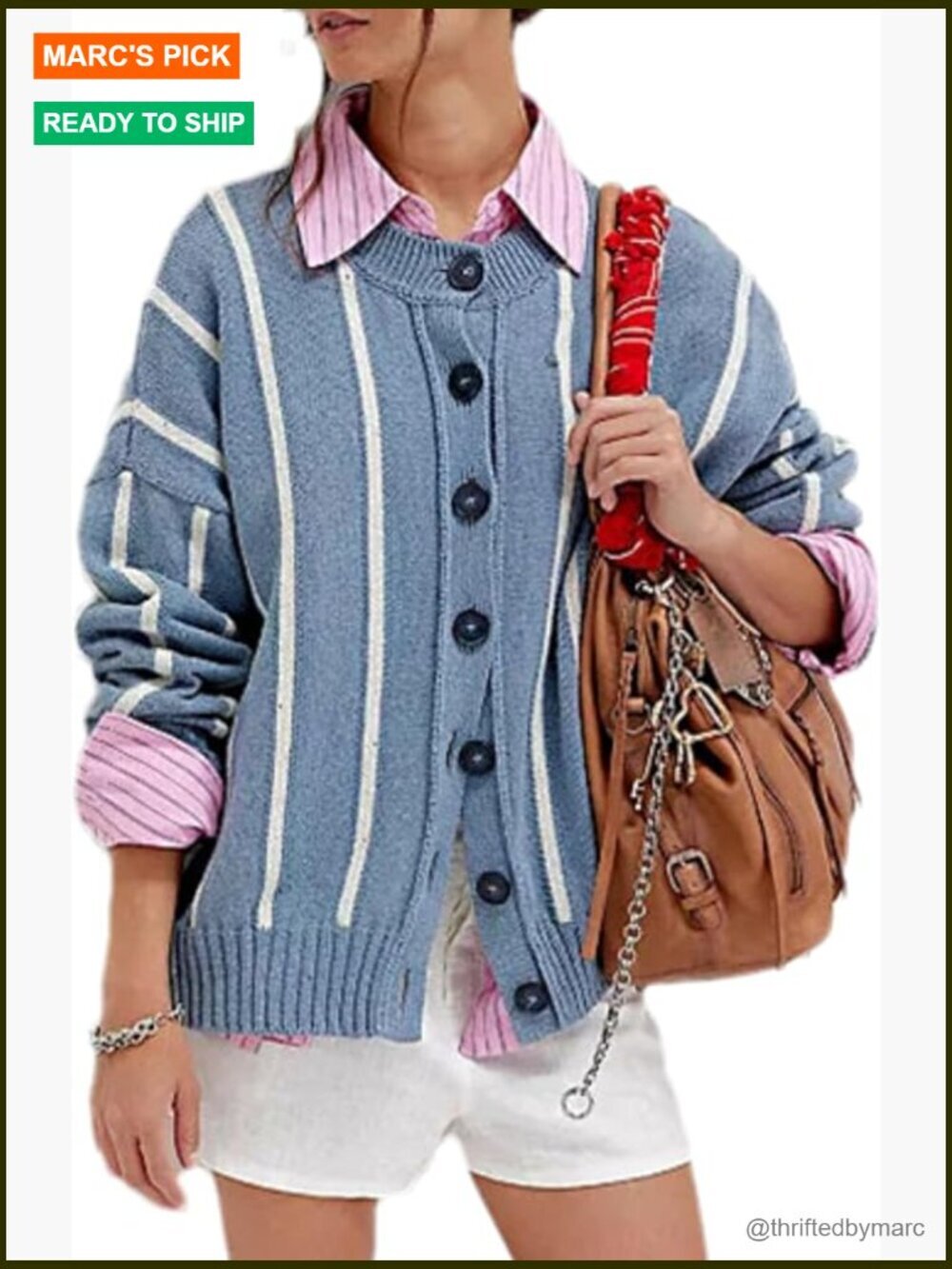 Striped Cardigan Sweater Long Sleeve Open Front Button Up Knit Top